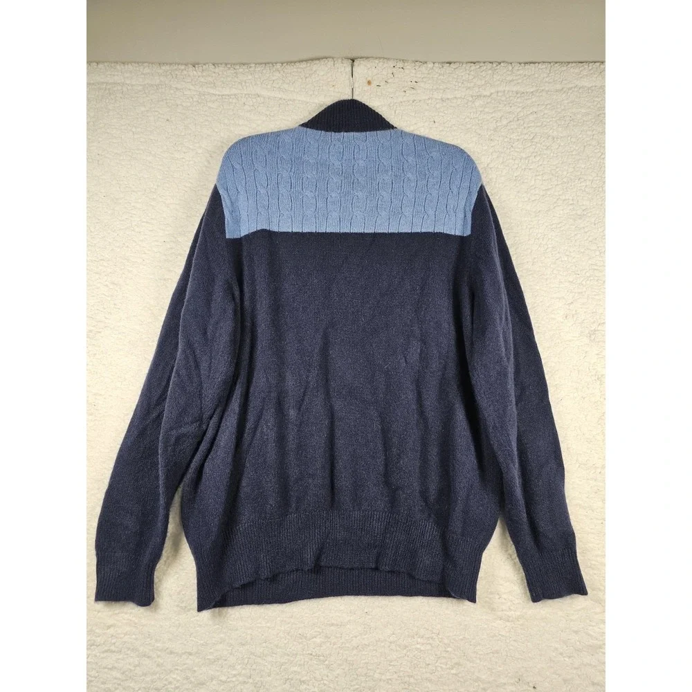 Vineyard Vines 100% Cashmere Quarter‎ Zip Sweater Mens XL Blue Cable Knit Whale